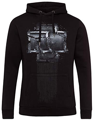 Rammstein Herren Kapuzenpullover Broken Logo Offizielles Band Merchandise Fan Hoodie schwarz mit mehrfarbigem Front und Back Print (XL)
