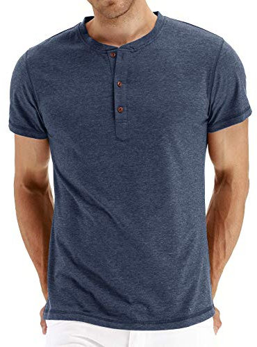 LBL Men's Henley Shirts Short Sleeve Casual Basic Summer Solid T Shirts 28 Dark Blue XL