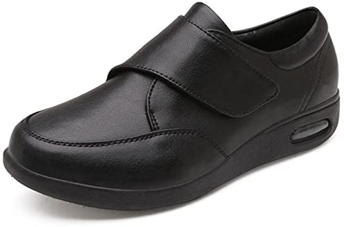 HFCY Scarpe per Diabetici da Uomo vestibilità Extra Larga Scarpe in Pelle Casual Scarpe da Passeggio Scarpe Pianta Larga per Piedi Gonfi Artrite Edema Gonfio,Black-EU46/280mm