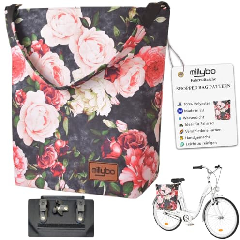millybo Shopper Bag Fahrradtasche Gepäckträgertasche Fahrrad Tasche Blumenmuster Blumen Muster (901.003)