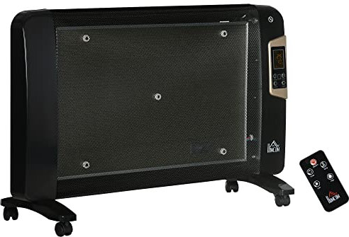 HOMCOM Mica Electric Space Heater, Portable Heater for Home with 2 Heat Settings, Living Room, Study, Garage, Adjustable Temperature 18-30°C, 1000W/2000W, Black