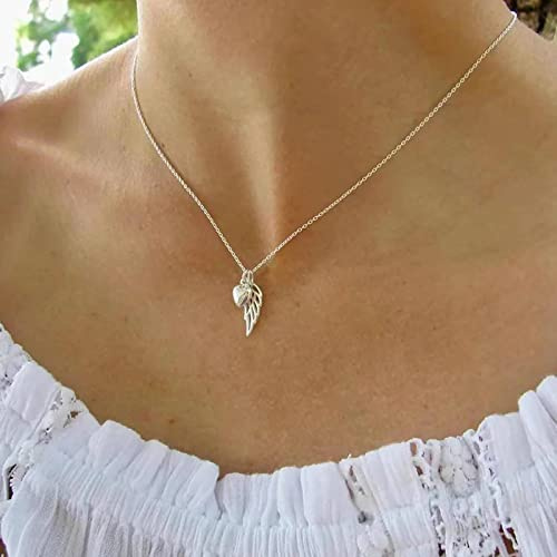 TseenYi Heart Wing Pendant Necklace - Silver Angel Wing Clavicle Chain Jewelry for Women and Girls Gifts