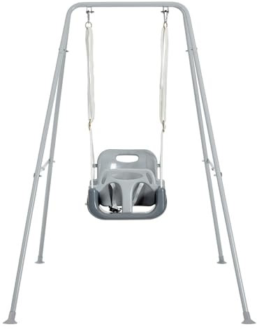 FUNLIO Altalena da Giardino per Bambini con 4 Sacchi di Sabbia, Altalena per Neonato da Casa con Supporti Metallici Pieghevoli, Facile da Montare e Conservare - Grigio