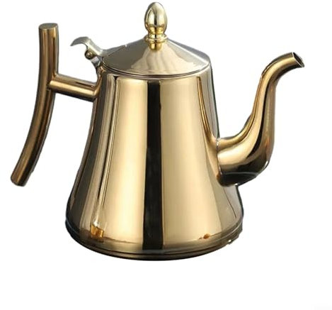Stabile Platzierung, bequemer Griff, Edelstahl-Teekanne mit integriertem Filter (1,5 l Gold)
