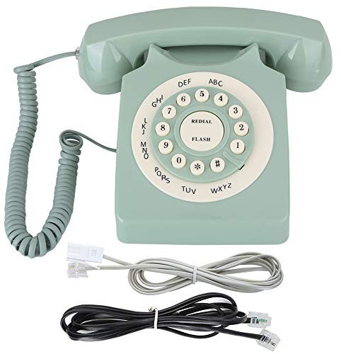 Antico telefono europeo vintage, telefono verde ad alta definizione rosa vintage telefono fisso vecchio pulsante grande trasparente