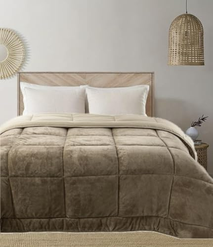 Trapunta Invernale Matrimoniale Imbottita in Morbida Microfibra da 540 gr/mq Tessuto Vellutato Piumino Caldo ad Effetto Flanellato Coperta Letto Invernale Misura 260x260 cm Mod. Velvet Colore Tortora