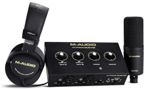 M-AUDIO M-Track Duo HD Interface audio, Micro à Condensateur M100 et Casque de Studio HDH41 pour Enregistrement, Producteurs, Créateurs de Contenu et Podcasteurs