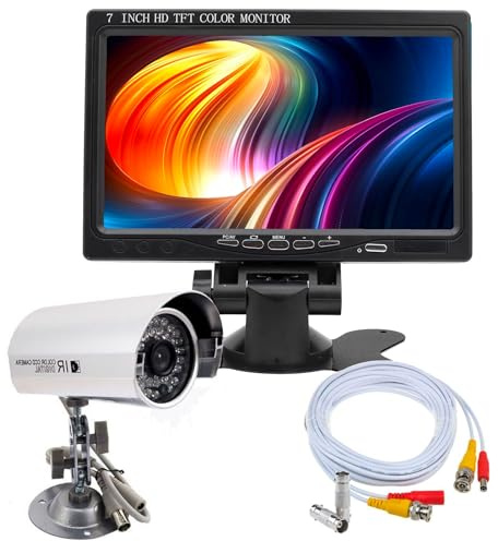 081 store - KIT VIDEOSORVEGLIANZA COMPLETO - TELECAMERA + MONITOR 7 POLLICI 2 CANALI + CAVO 20 METRI