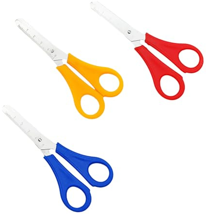 3 PCS Kids Safety Scissors for Preschool Children, Plastic Craft Scissors with cm Scale Handle, Safe Training Scissors for Scrapbooking, DIY Art Projects, School Classroom Supplies