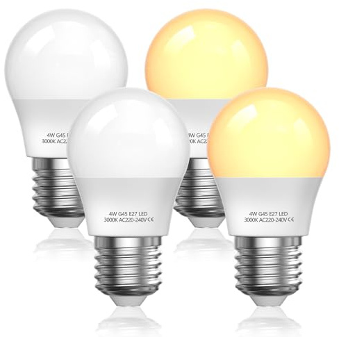 BrightArk LED Light Edison Screw E27, 40W Equivalent, 4W 400Lumens LED Bulbs, 3000K Warm White Lamps, G45 ES Golf Ball Energy Saving Chandelier Lightbulbs, 4-Pack