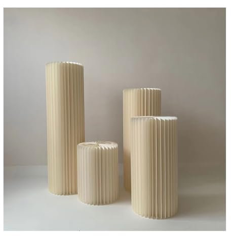 Beige Paper Column Cake Stand - Roman Pillar Cylinder Flower Display for Weddings & Events - Elegant Cake Table Centerpiece