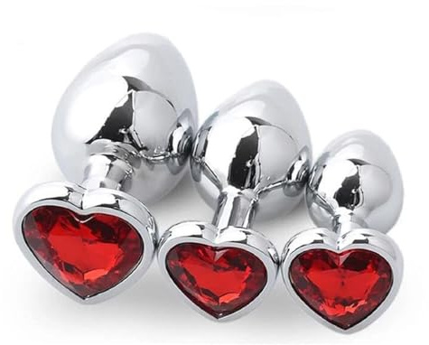 3 PCS Butt Plug, Stainless Steel Anal Plug in 3 Sizes, Anal Sex Toys for Men Women, Non-Slip Butt Plug Set Washable Rustproof for Gay Couples, (7cm 8.2cm 9cm) (Red)