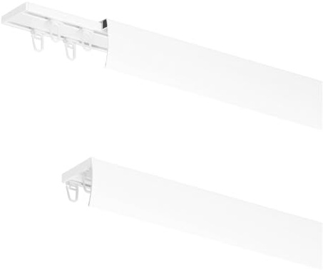 MDEKOR LED-tauglich Gardinenschiene 1 läufig 2 läufig aus Aluminium 250 cm für Deckenmontage - ZWEISEITIGE Vorhangschiene in Weiß mit stabilen METALL-Halterungen, selbstklebende Abdeckblende