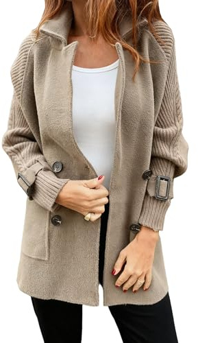 Blazer de suéter para mujer, abrigo corto de mezcla lana para mujer, blazer suéter punto otoño, solapa con muesca, doble botonadura, verde guisante, XX Large