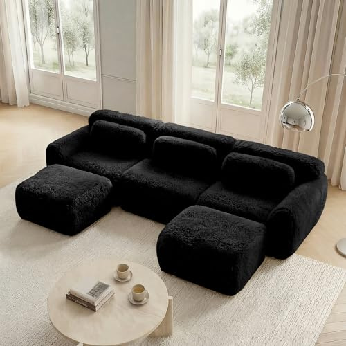 Sofá esquinero-U, sofá de 3 plazas, sofás de esquina modernos con 2 reposapiés, sofá modular con 3 cojines, reposabrazos extra anchos ergonómico, acolchado altamente elástico 32D, base antideslizante
