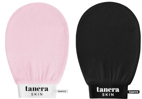 Tanera Skin Peeling Handschuh - das Original aus Die Höhle der Löwen - bei Reibeisenhaut, Keratosis Pilaris, Selbstbräuner Entfernung, Unreine Haut, Erdbeerbeine, Kessa Hamam Body Scrub