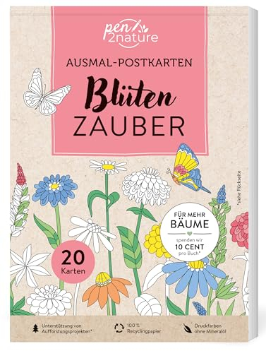 Ausmal-Postkarten Blütenzauber | 20 Karten: Mit zauberhaften Motiven zum Ausmalen und Verschenken | 100% Recyclingpapier (pen2nature books), White