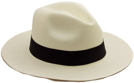 Tumi äkta handvävd Fedora Panama-hatt – rullbar, Vitt