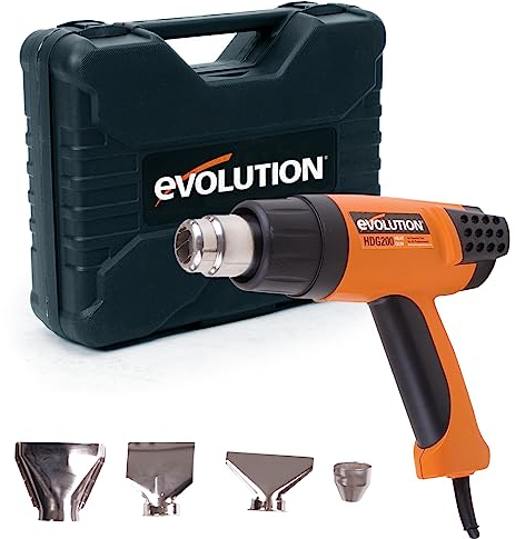 Evolution Power Tools Digital Heat Gun with Variable Heat Control (AKA Hot Air Gun, Heat Shrink Gun) - 230V Domestic Use - Temperature Range of 50 To 630¡ - Incl Carry Case, 4x Nozzles & Scraper