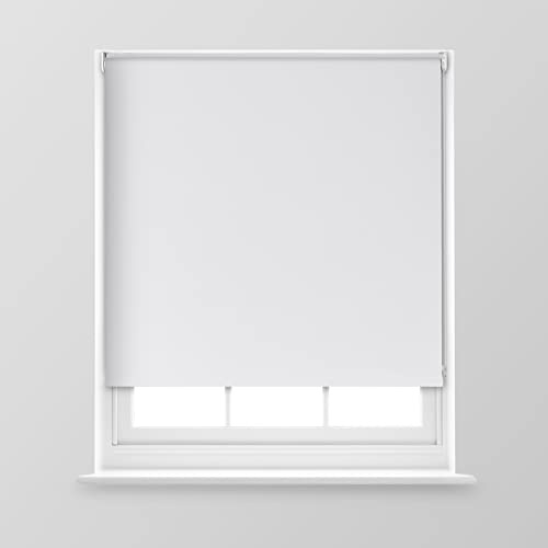 Trimmable Blackout Roller Blind - 2FT - WHITE - 60cm(W) x 170cm(L) | Polyester Thermal Blackout Roller Blind with Trim-To-Size Fit, Blocks Light, Retains Warmth, Ideal for Bedrooms & Lounges