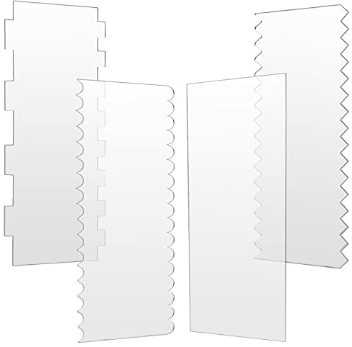 JOERSH 4pcs Acrylic Cake Scrapers Clear Combs Icing Frosting Buttercream Edge Smoother for Mousse Butter Cream Decoration