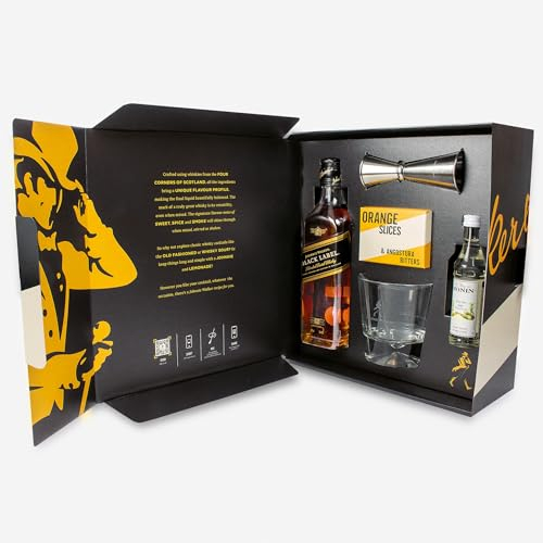 Johnnie Walker Black Label | Not So Old Fashioned Gift Set | Blended Scotch Whisky | 40% vol | 35cl | Iconic Whisky Gift Set | Scottish Whisky to Enjoy Neat or in Mixed Drinks | Gift Box