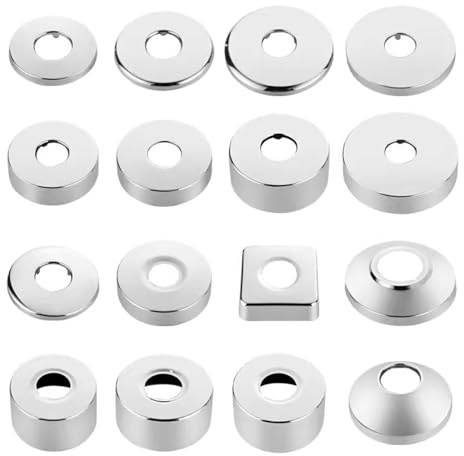 2 Pieces Stainless Steel Pipe Cover - Diameter 25 mm (3/4 inch), Rosette Tap, White, 60 x 20 mm