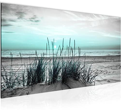 Runa Art Cuadro Decorativo Playa Puesta de sol 1 Parte Moderno Cuadro Lienzo no Tejido para Sala Mar Naturaleza Gris turquesa 043712c