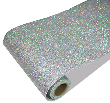 CRE8TIVE Silver Glitter Wallpaper for Wall Chunky Glitter Contact Paper Self Adhesive Vinyl Wrap for Furniture Stairs Cabinet Art Deco Wallpaper for Bedroom Kitchen Mirror Frame 20cm x 200cm