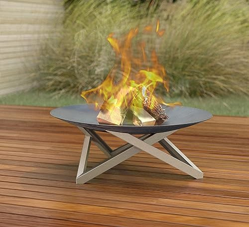 Svenskav Futura Brasero 80 cm pour jardin et terrasse (acier brut, super XXL) – Brasero rond design pour cheminée d'extérieur – Grand bol ignifuge pour grille, barbecue, feu de camp