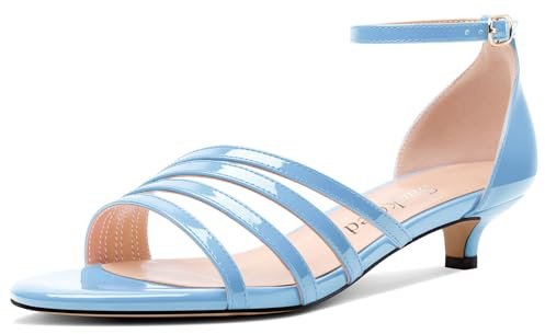 Saekcted Womens Kitten Low Heel Open Toe Sandals Ankle Strap Buckle Dress Shoes Wedding Casual Party 3 CM Heels Sky Blue 3 UK