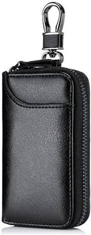 Etui Porte-Clé Cuir,Etuis Porte-Clés de Voiture,Housse de Protection clé de Voiture,Porte-clés avec Crochet en métal Et Fermeture éclair,Pochette Porte Cles Avec 6 crochets (noir)