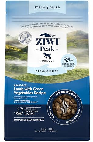 ZIWI Peak Steam & Dried Grass-fed Lamb with Green Vegetables, 800 g - High Protein, Grain Free Dog Food Dry, Raw Dog Food Alternative