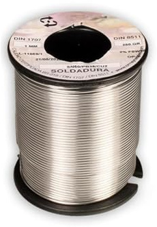 Estaño en bobina 100g, 60% de estaño, 1mm de diámetro, ideal para soldaduras y reparaciones electrónicas.