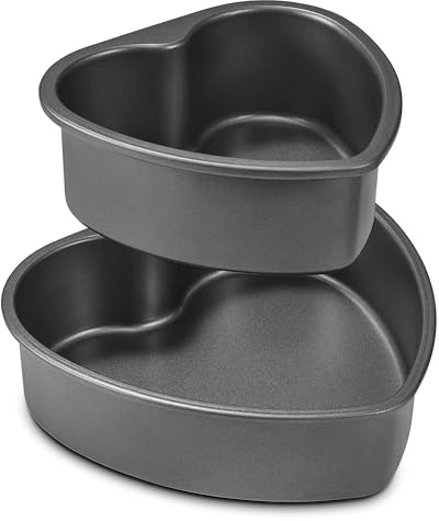 HONGBAKE Set di teglie per torte a forma di cuore, antiaderenti, 20,3 cm e 15,2 cm, stampo per torta a forma di cuore, piccolo stampo per cheesecake per San Valentino, matrimoni, 2 pezzi, resistente,