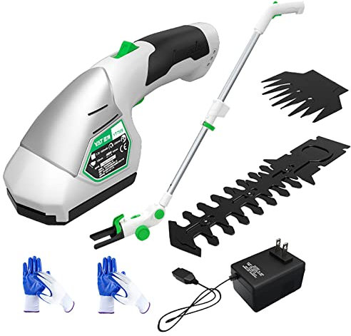 Tijeras de césped y cortasetos 2 en 1 con batería de iones de litio recargable de 7,2 V y 1500 mAh, tijeras para bordes y arbustos, 2 cuchillas intercambiables, ligeras, cortadoras de bordes para ja