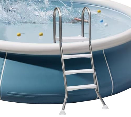 Hochbeckenleiter Oberirdische Schwimmbadleiterstufen 2/3/4 für den Boden 33/43/52 Zoll hoch Vielseitiger Edelstahlrahmen mit hochbelastbarem Kunststoff doppelseitiger Belastung 250 kg,43in