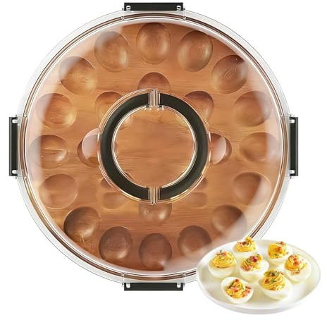Genérico Fuente De Huevos Rellenos - 13,5 Pulgadas, Bandeja Madera Y Acrílico con 24 Ranuras, Elegante Organizador Aperitivos | Soporte Multiusos para Exhibición De Huevos para Cocina, Buffet, Tabla
