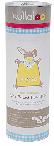 kullaloo - Material-Set/Stoffpaket zum Selber nähen: Schnuffeltuch Hase in gelb/braun in schicker Dose (DE/EN)