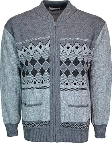 Mens Knitted Cardigan Classic Style Cardigans V Neck Zipper Jumper Multi Colored (Large, Grey-Grey)