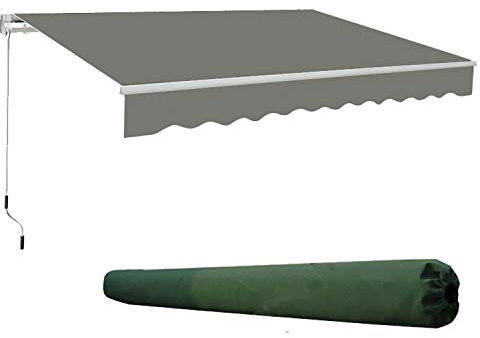 Green Bay 2.5 x 2m Grey Patio Retractable Manual Awning Garden Sun Shade with Green Rain Cover