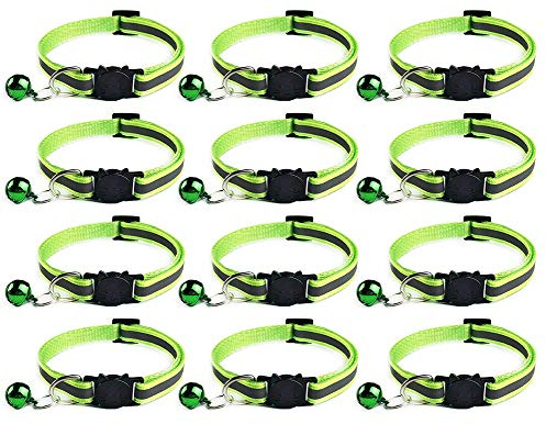 Tafeiya 12x Reflective Design Adjustable Cat Collars More Safety Quick Release Safety Buckle with Bell (Fluorescent Green)