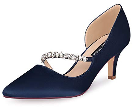 ERIJUNOR E0168A Women Mid Kitten Heels Closed Pointy Toe D’Orsay Pumps Wedding Party Shoes Navy Size 9