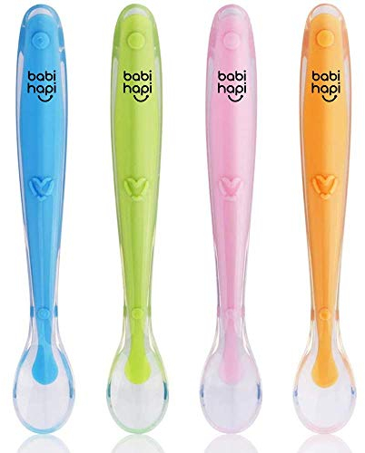 Baby Spoons Silicone Spoon for Baby weaning - BPA Free Baby Feeding and weaning Spoons for with Baby Spoon Set, Baby Food Pouches, Cutlery for Babies, Toddler and Kids. BPA Free 4 Pack