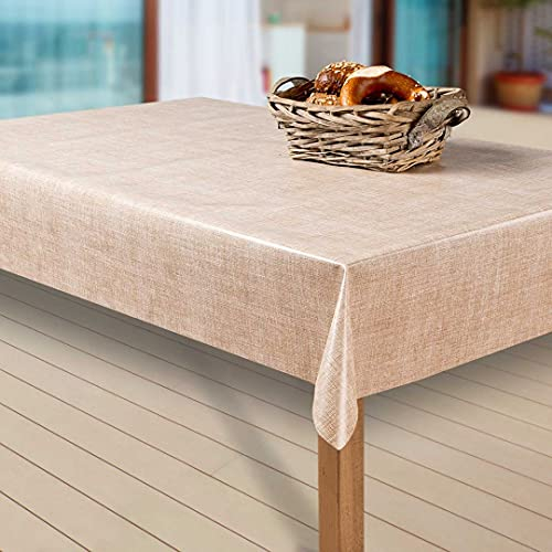 laro Wachstuch-Tischdecke Abwaschbar Garten-Tischdecke Wachstischdecke PVC Plastik-Tischdecken Eckig Meterware Wasserabweisend Abwischbar EZ, Muster:Leinenoptik. beige, Größe:100-140 cm