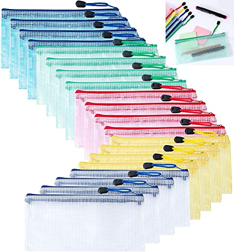 20 Stück A6 Zip Mesh Reißverschluss Beutel Federmäppchen, Reißverschluss Mesh Datei Taschen Ordner Dokument Taschen für Reise Kosmetik Bürobedarf (5 Farbe)