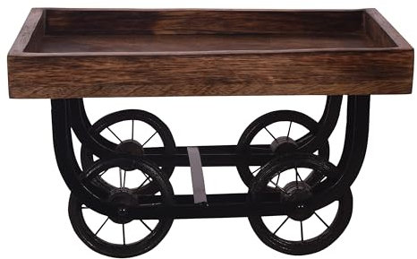 Divit Shilp Natural Wooden Tray, Serving Bowl for Salad, Veggies and Fruits, Large Deep Tray for Family, Party. (Tray with Wheels)