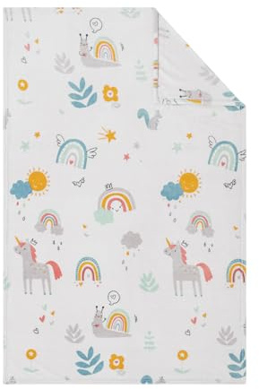 s.Oliver Couverture pour enfant 100 x 150 cm – Couverture en polaire polyester chaude et lavable – Plaid arc-en-ciel et licorne pour enfant Blanc multicolore