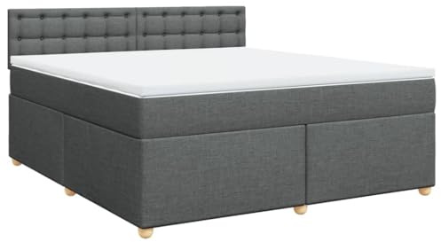 vidaXL Boxspringbett, Polsterbett Bett mit Matratze Matratzenauflage, Bettgestell mit Kopfteil Lattenrost, Doppelbett für Schlafzimmer, Dunkelgrau 180x200cm Stoff