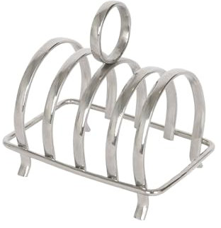 Argon Tableware Grille-Pain en Acier Inoxydable - 4 Tranches - 1x Métal Cuisine Accessoires Pain Tranche Titulaire Rester Organisateur Plat Plateau avec Poignée